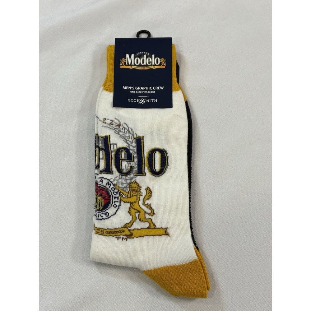 Sock Smith Modelo Cerveza Beer White/Yellow/Blue Crew Sock